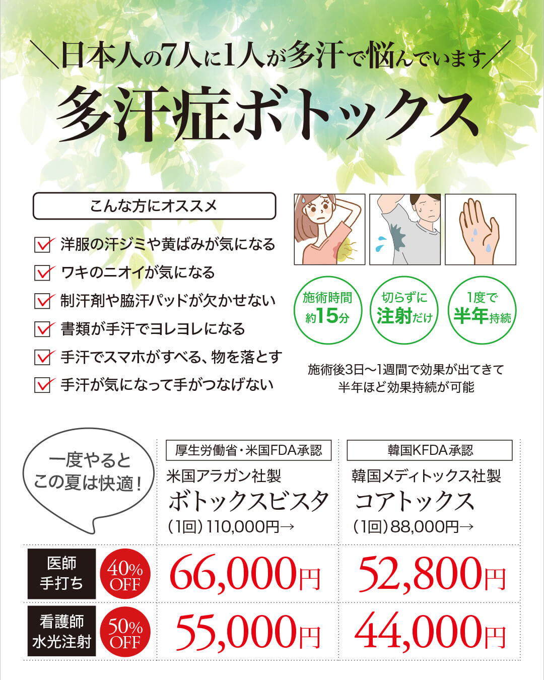 多汗症ボトックス,多汗症,多汗症治療,ワキ汗,手汗