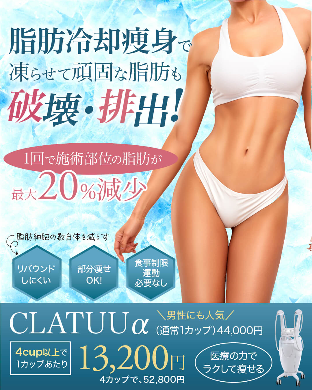 脂肪冷却痩身,クラツーα,CLATUUα,メディカルダイエット,部分痩せ