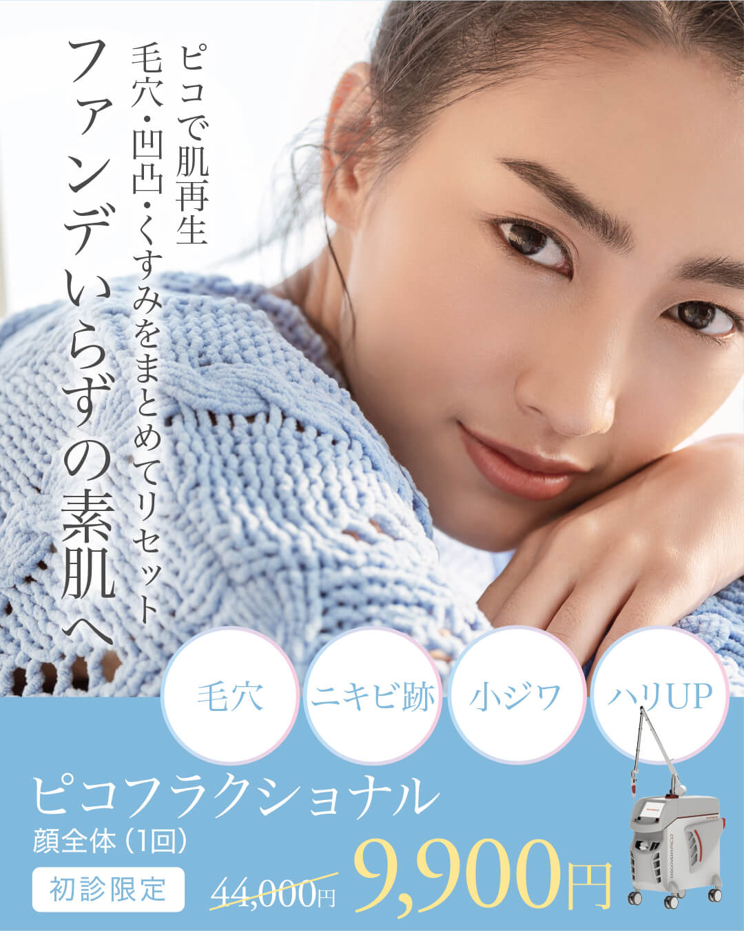 ピコフラクショナル,pico,ピコレーザー,毛穴、ニキビ跡,凸凹,肌再生